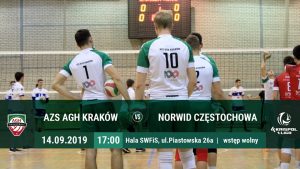 I Liga Mężczyzn 14.09.2019 g.17.00 AZS AGH Kraków – Norwid Częstochowa